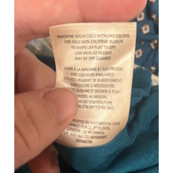 Maeve Anthropologie Teal Gold Border Print Knit Dress Sz M Hippie Boho Western - Picture 7 of 12